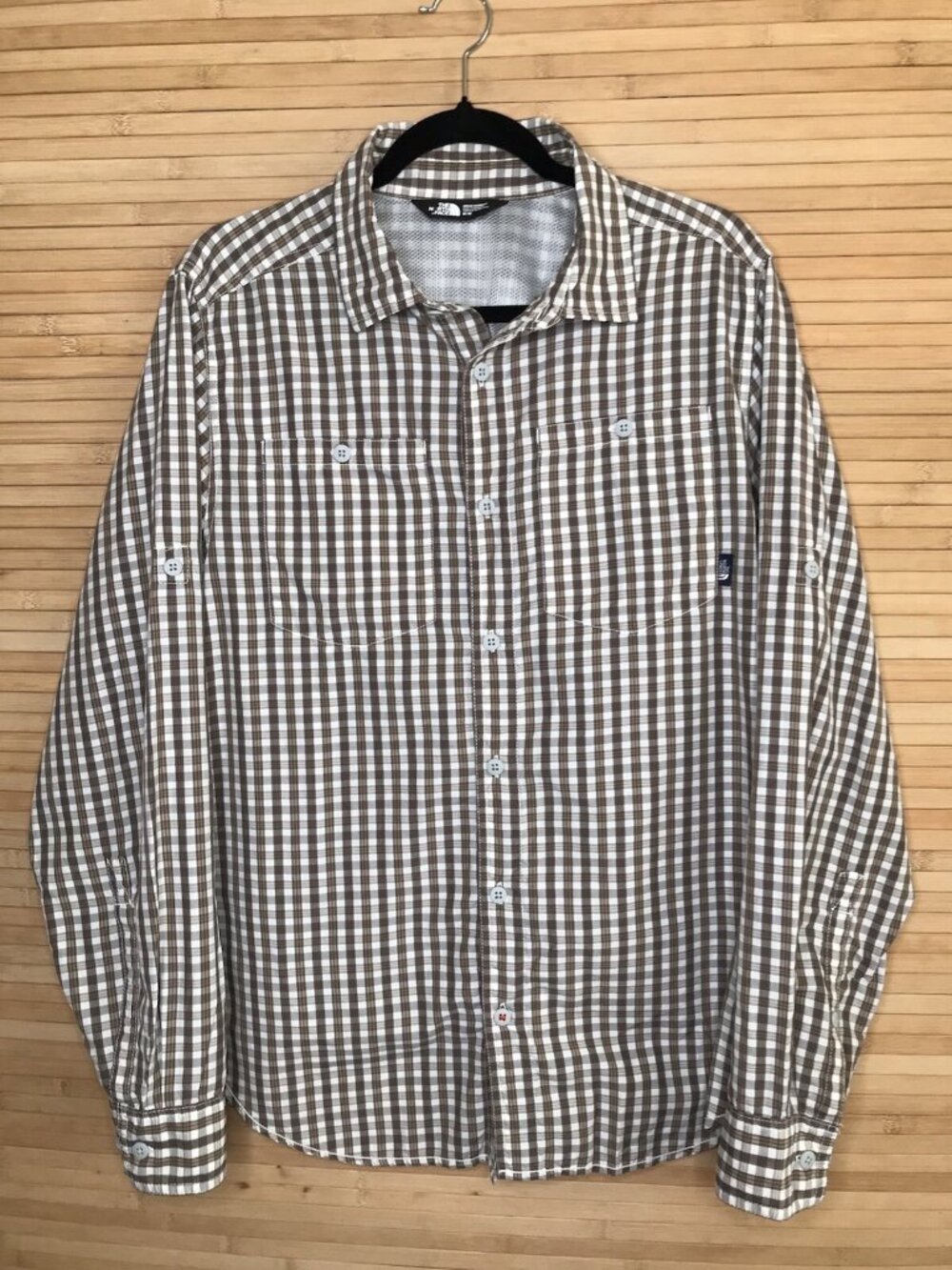 North Face Shirt Men M Brown Plaid Vented Fishing Hiking Button Up Hudson Shirt